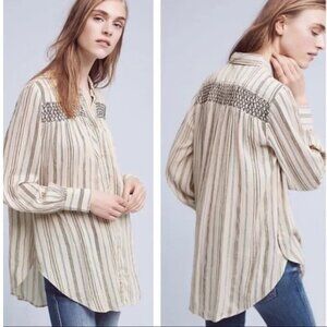 Floreat Anthropologie Cream/Blue Northfolk Striped Tunic Top - 35562